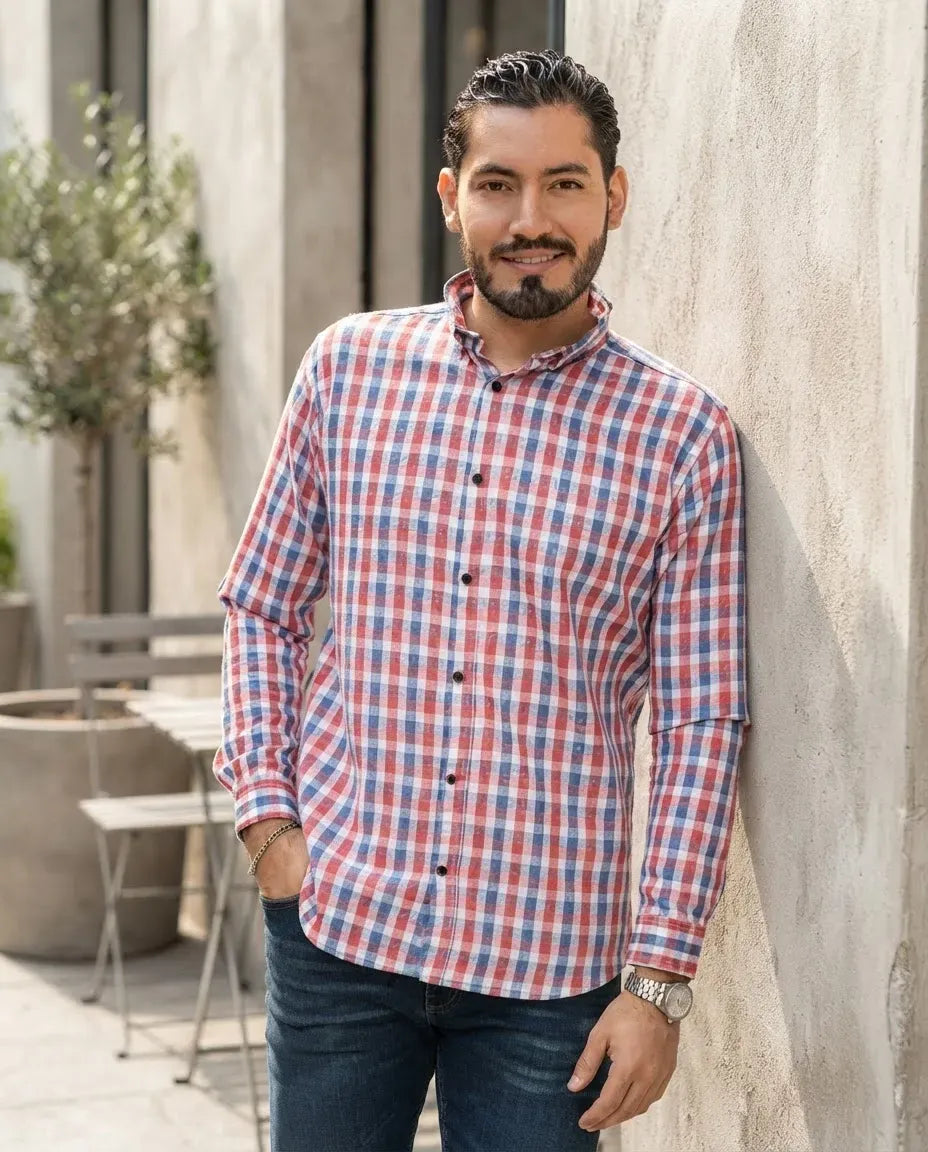 Camisa Moonkey Manga Larga Cuadros Multicolor — Linen Mist