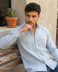 Camisa Moonkey Manga Larga Figuras Azul Claro — Mariner Dusk