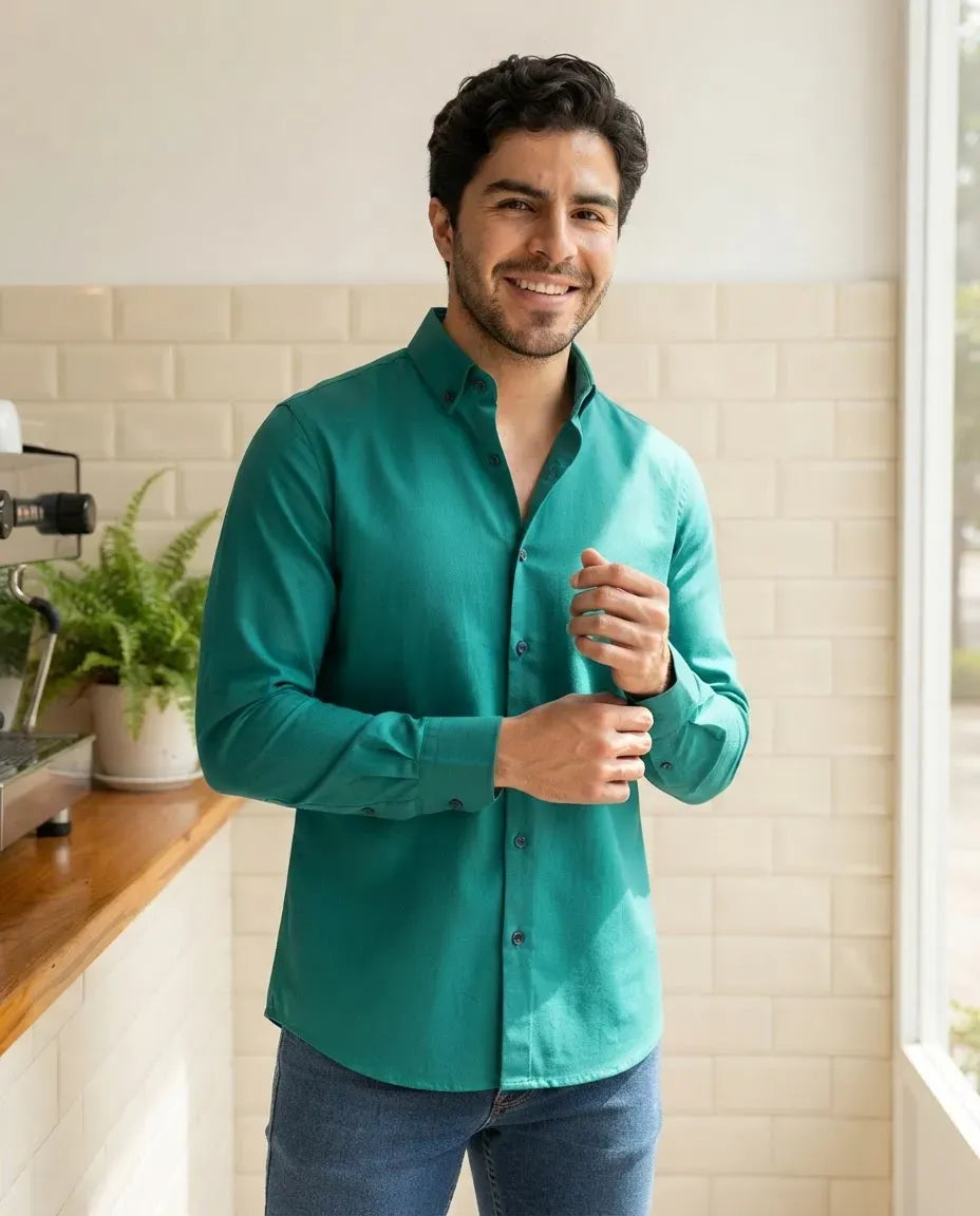Camisa Moonkey Manga Larga Lisa Verde — Cactus Dusk
