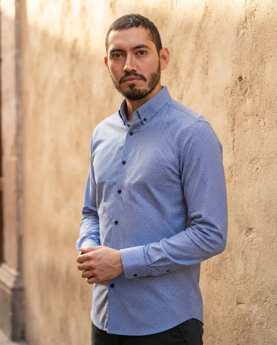 Camisa Moonkey Manga Larga Figuras Azul — Marine Layer