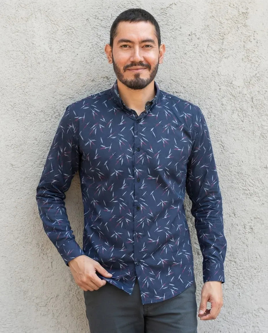 Camisa Moonkey Manga Larga Figuras Azul Marino — Sapphire Tide