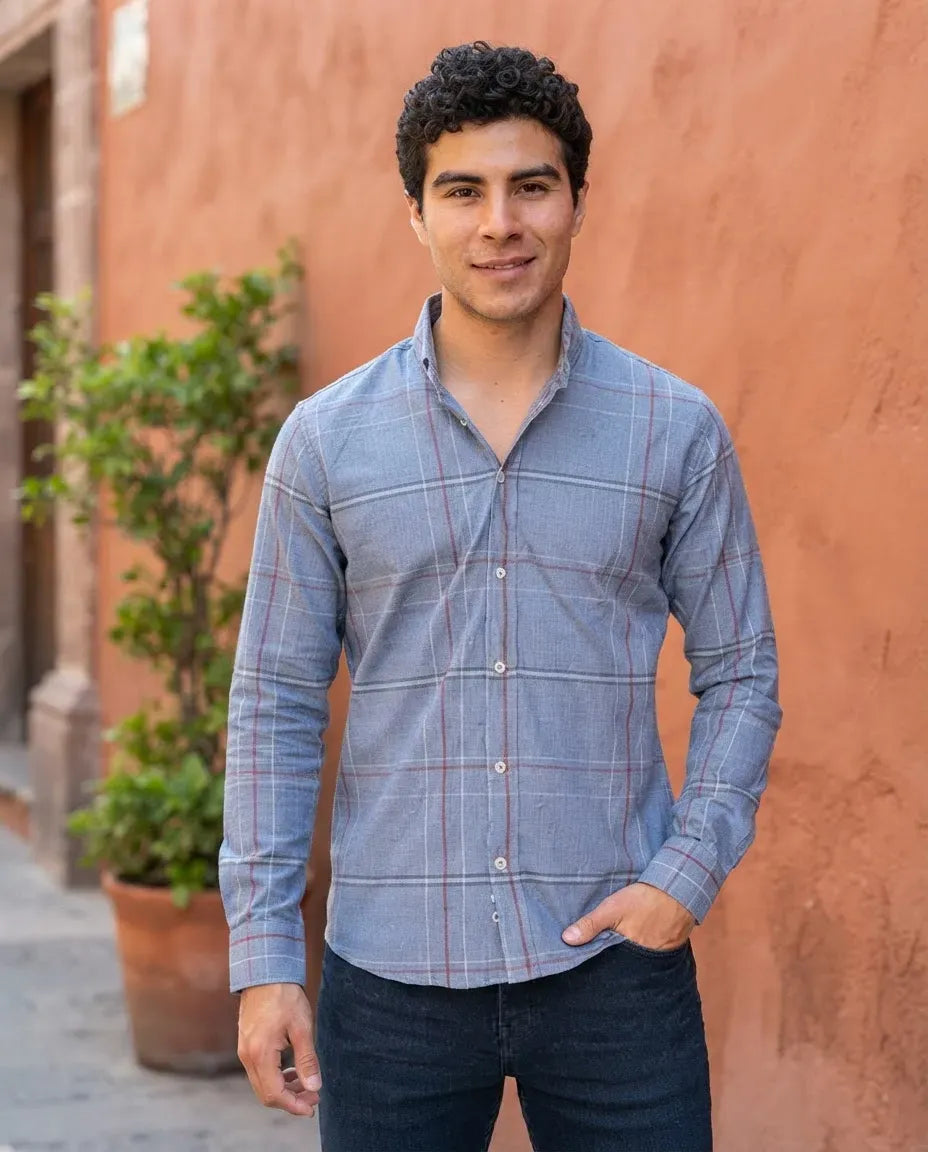 Camisa Moonkey Manga Larga Cuadros Azul — Polaris Blue