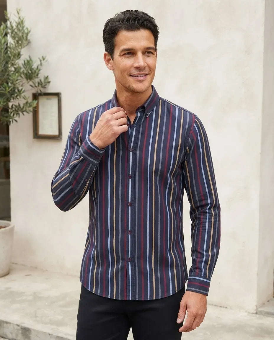 Camisa Moonkey Manga Larga Rayas Azul Marino — Atlas Navy