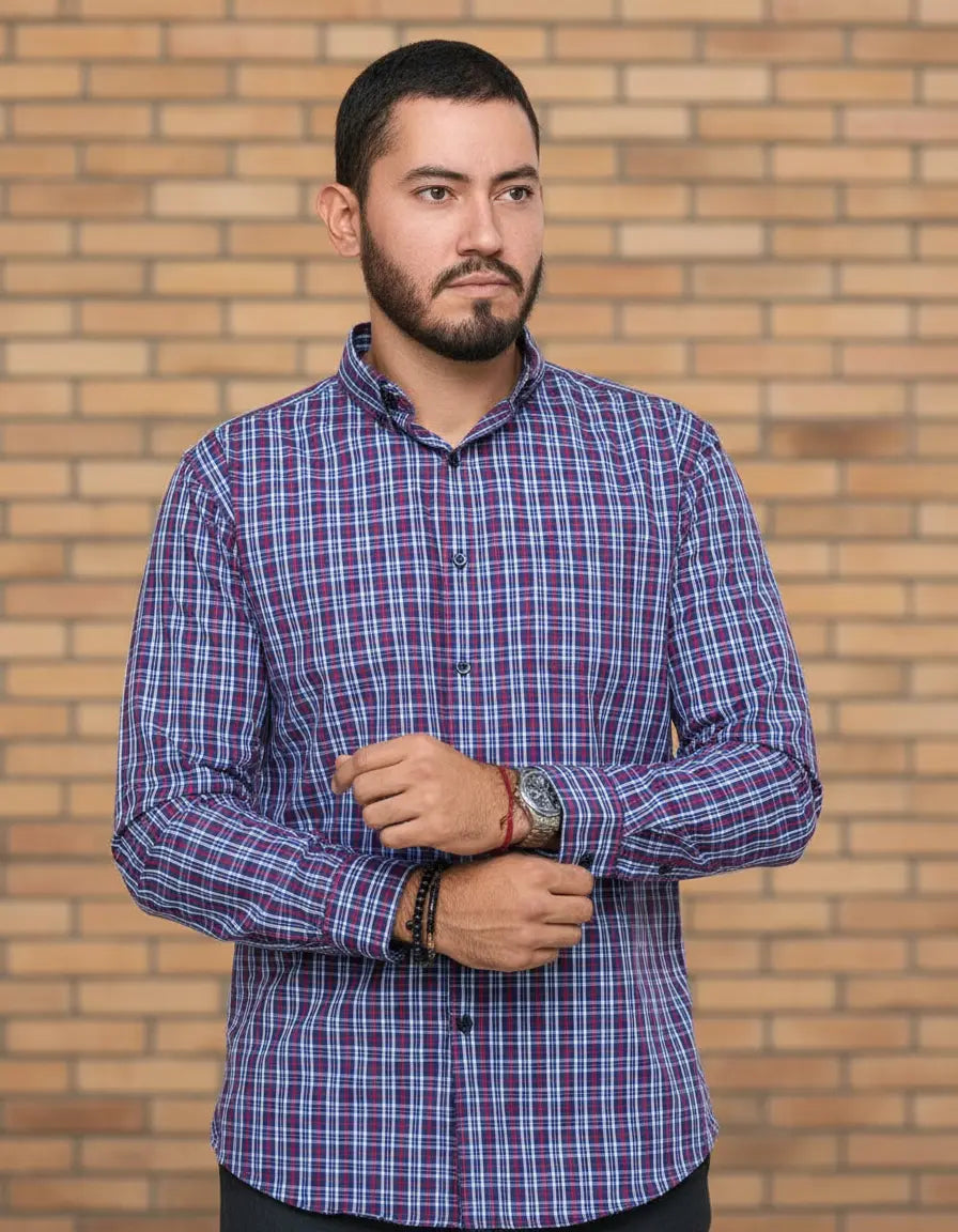 Camisa Moonkey Manga Larga Cuadros Vino — Burgundy Nights