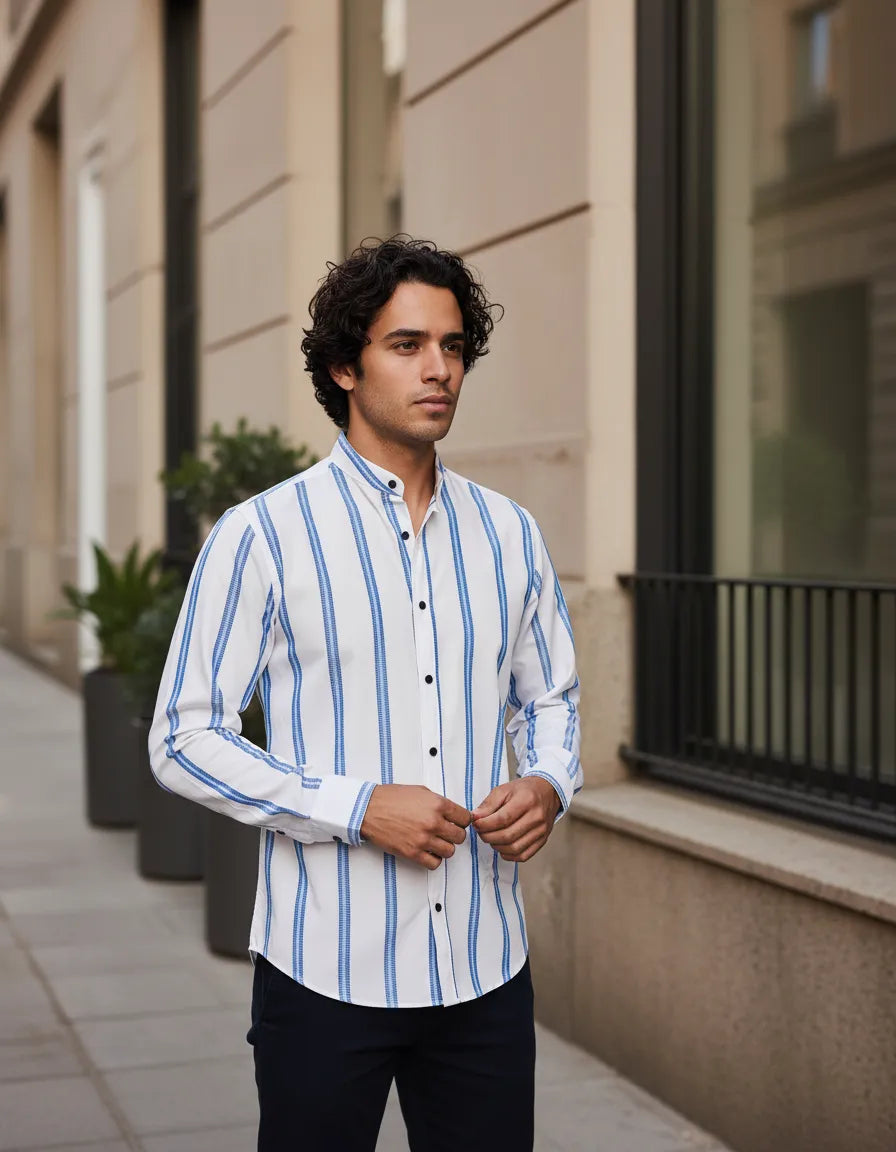 Camisa Moonkey Manga Larga Mao Rayas Blanco — Alabaster Tide