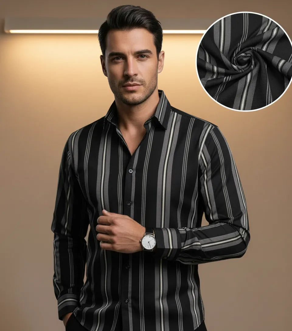 Camisa Moonkey Manga Larga Rayas Negro — Eclipse Noir