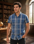 Camisa Manga Corta Slim Fit A Cuadros Azul Multicolor