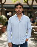 Camisa Moonkey Manga Larga Rayas Azul Claro — Linen Harbor