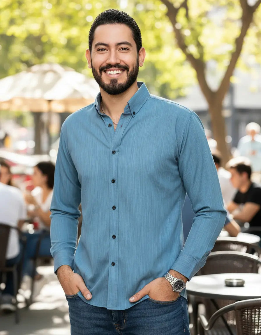 Camisa Monkey Manga Larga Rayas Azul — Hudson Mist