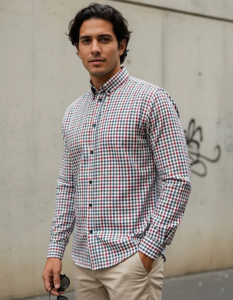 Camisa Moonkey Manga Larga Cuadros Rojo-Verde  — Puzzle Mirage