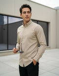 Camisa Monkey Manga Larga Lisa Beige — Cognac Fire