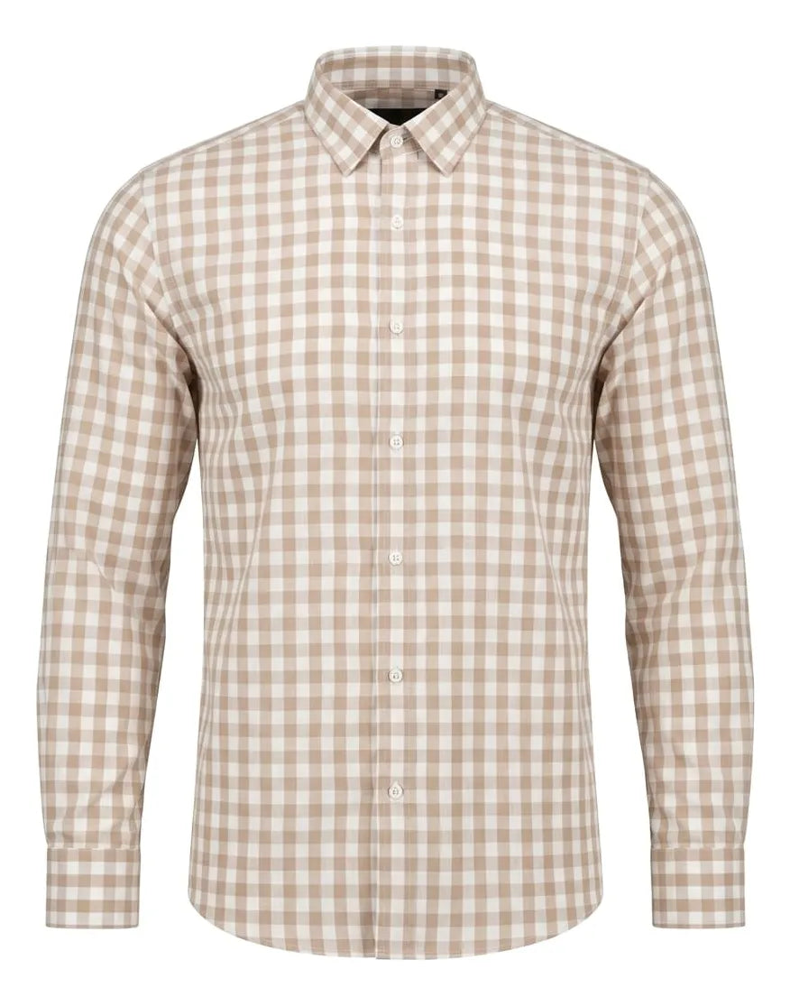 Camisa Moonkey Manga Larga Cuadros Beige — Caramel Rust