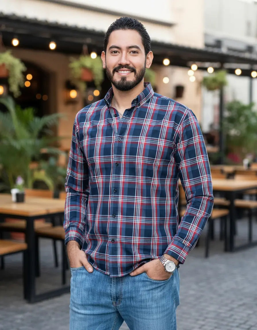 Camisa Moonkey Manga Larga Cuadros Multicolor — Garnet Ridge