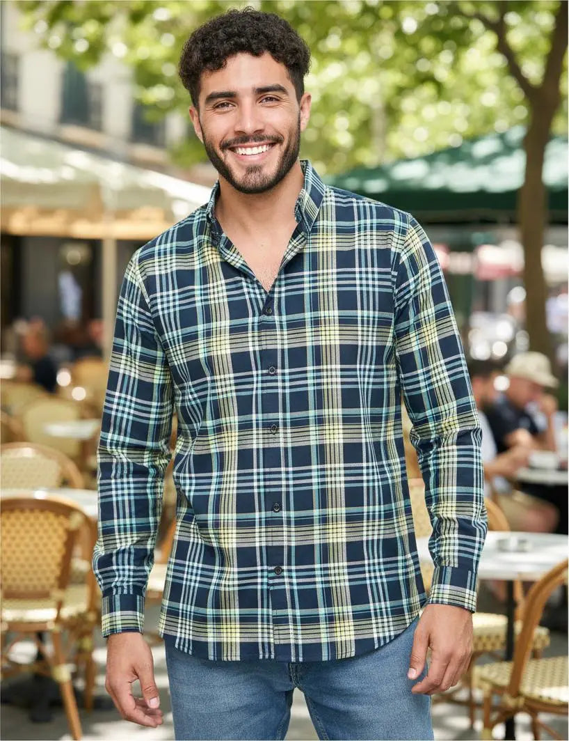 Camisa Moonkey Manga Larga Cuadros Multicolor — Maize Dusk