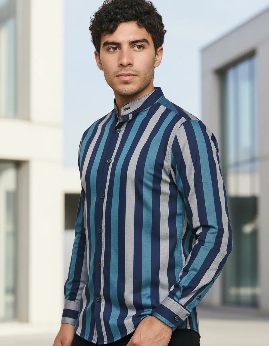Camisa Moonkey Manga Larga Mao Rayas Azul — Twilight Navy