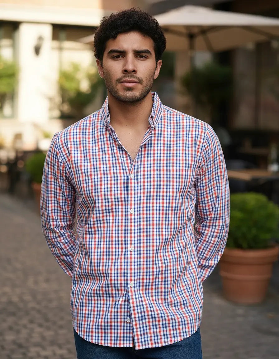 Camisa Moonkey Manga Larga Cuadros Rojo-Azul — Frost Harbor
