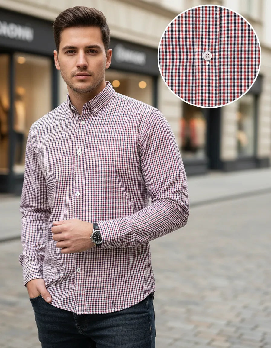 Camisa Moonkey Manga Larga Micro-Cuadros Rojo-Blanco— Mauve Dusk