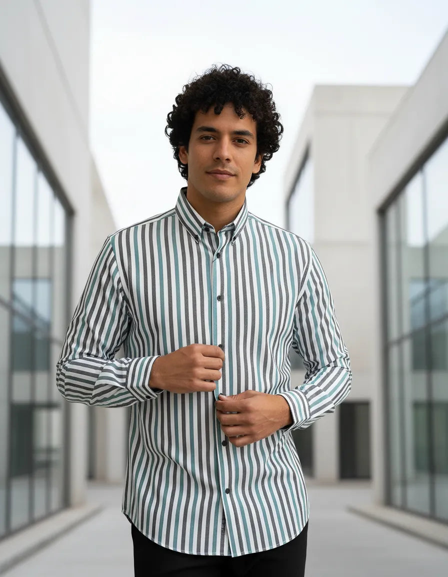 Camisa Moonkey Manga Larga Rayas Azul — Midnight Ink