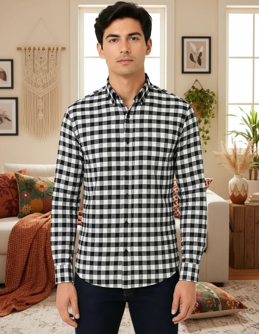 Camisa Moonkey Manga Larga Cuadros Negro — Onyx Wave