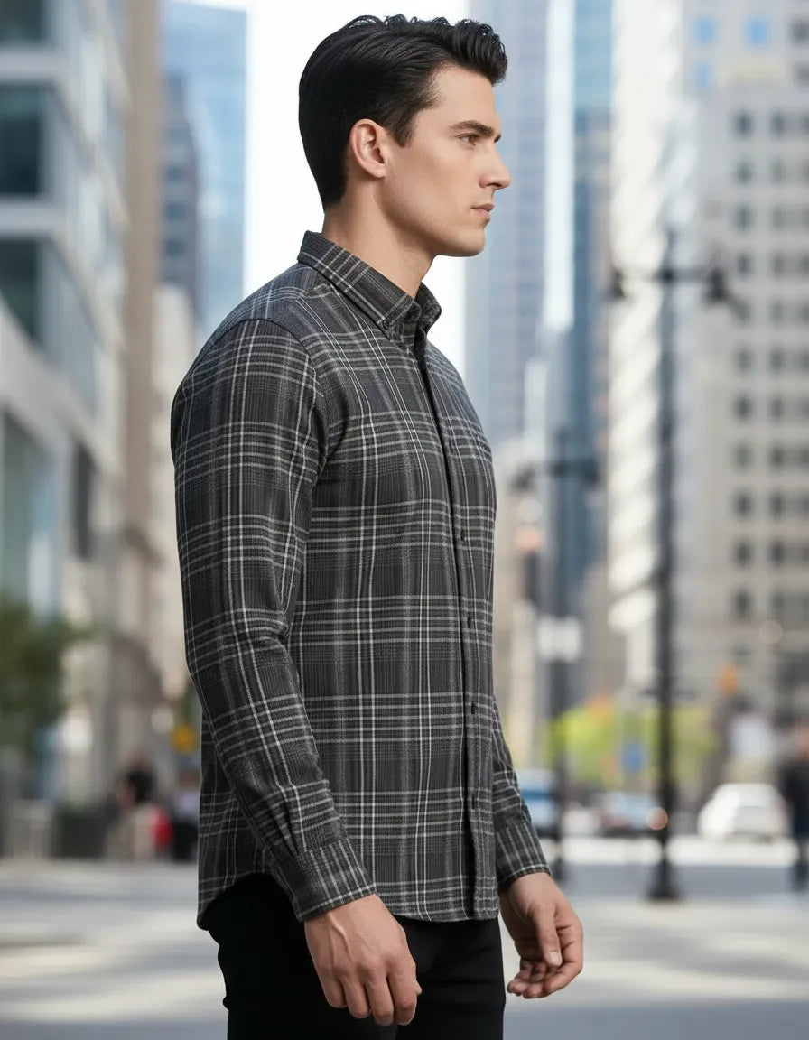 Camisa Moonkey Manga Larga Cuadros Gris — Steel Harbor