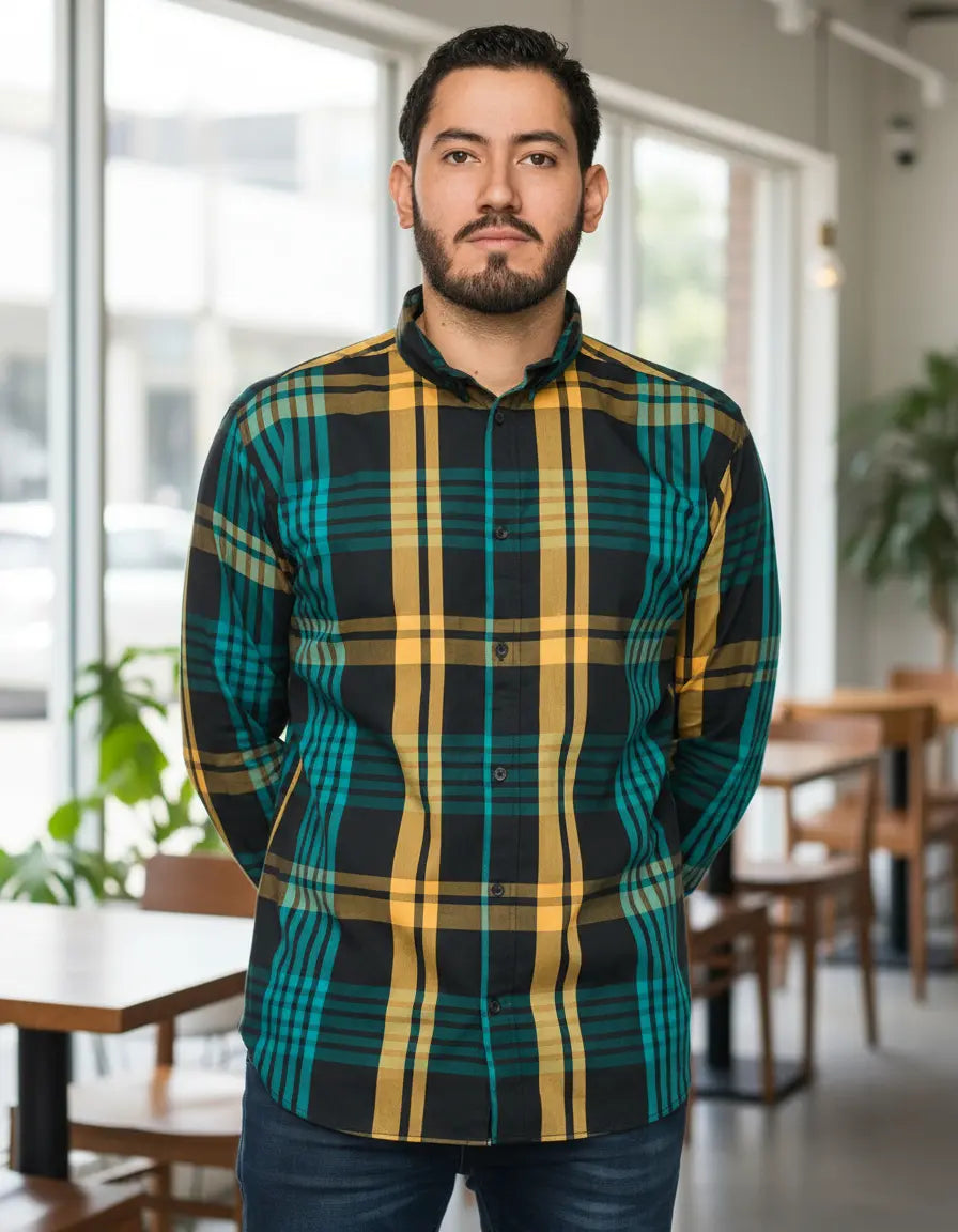 Camisa Moonkey Manga Larga Cuadros Multicolor — Aztec Jade