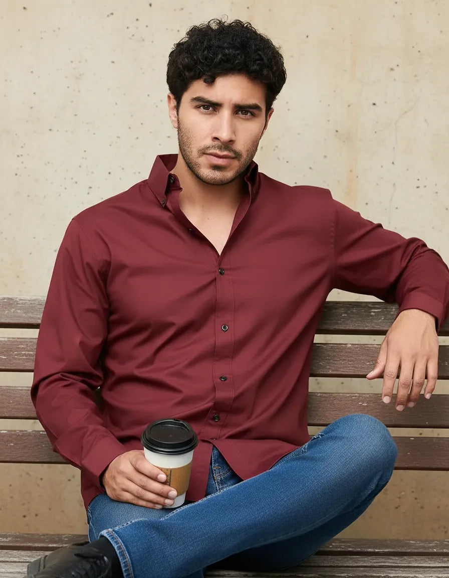 Camisa Moonkey Manga Larga Lisa Vino — Rust Ember