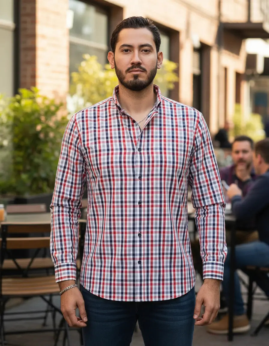 Camisa Moonkey Manga Larga Cuadros Multicolor — Safari Sand