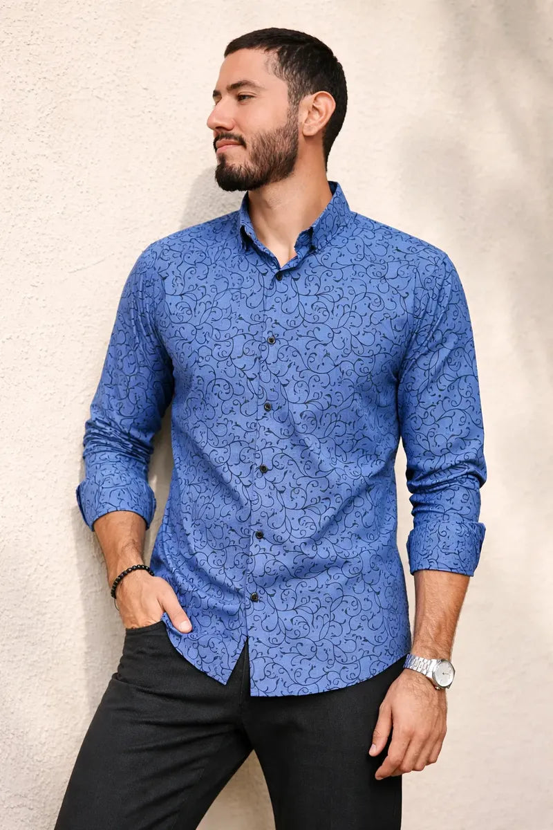 Camisa Moonkey Manga Larga Estampado Azul — Zenith Blue