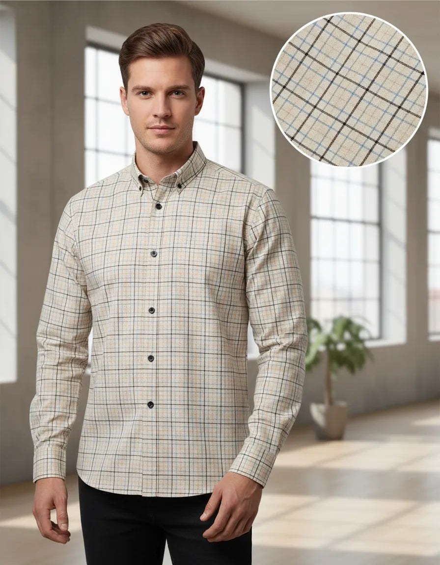 Camisa Moonkey Manga Larga Cuadros Beige — Bourbon Oak