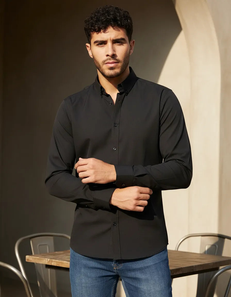 Camisa Monkey Manga Larga Lisa Negro — Tarmac Grey