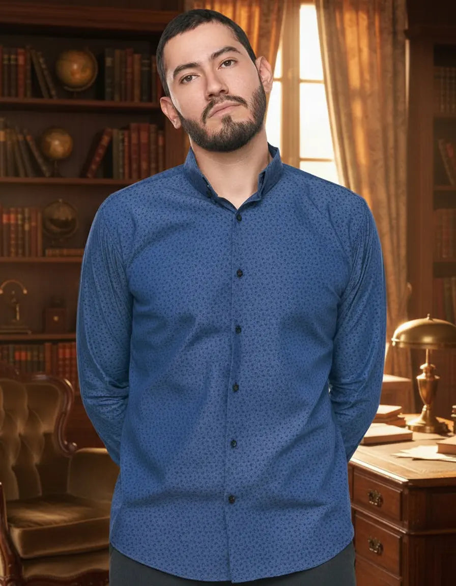 Camisa Moonkey Manga Larga Figuras Azul — Denim Dusk