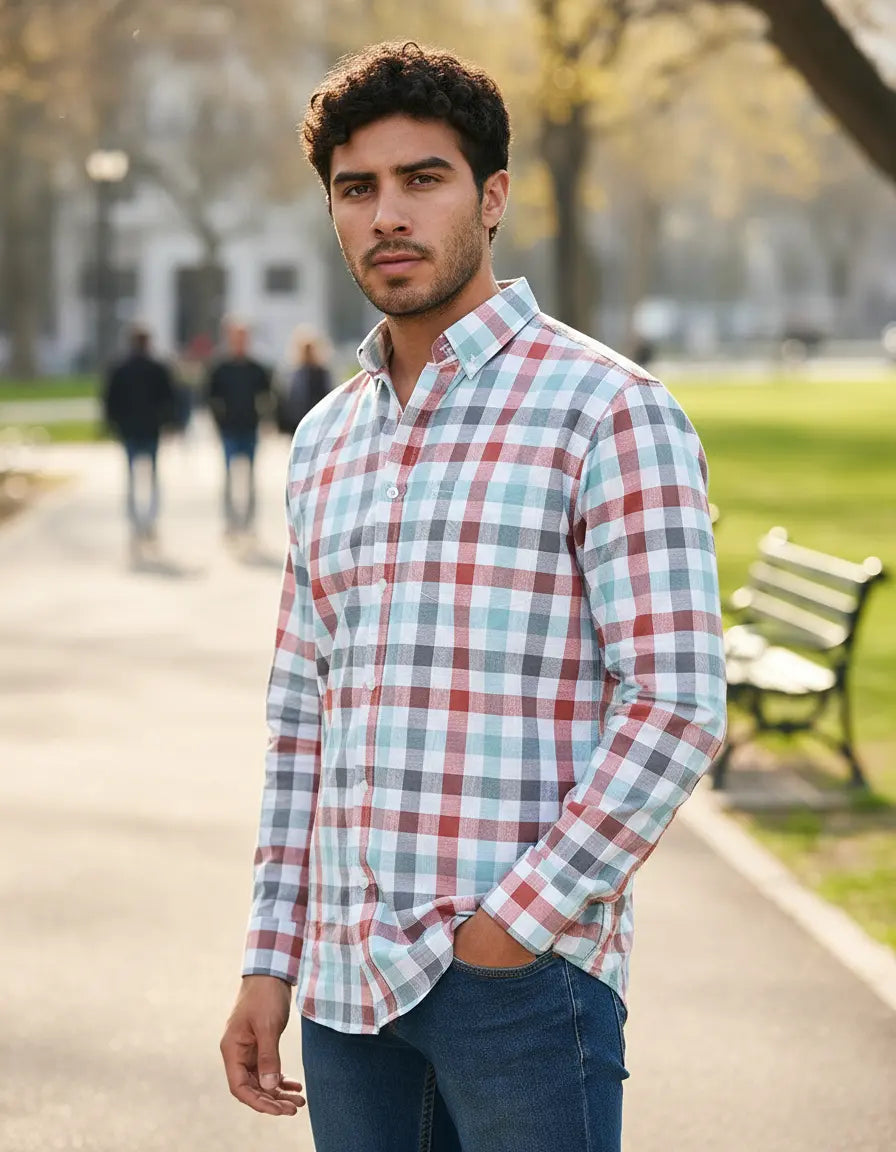 Camisa Moonkey Manga Larga Cuadros Multicolor — Cloud Harbor