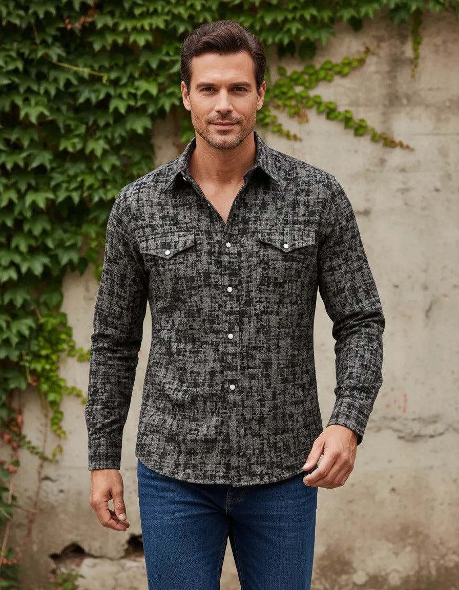 Camisa Moonkey Manga Larga Vaquera Figuras Gris — Vapor Grey
