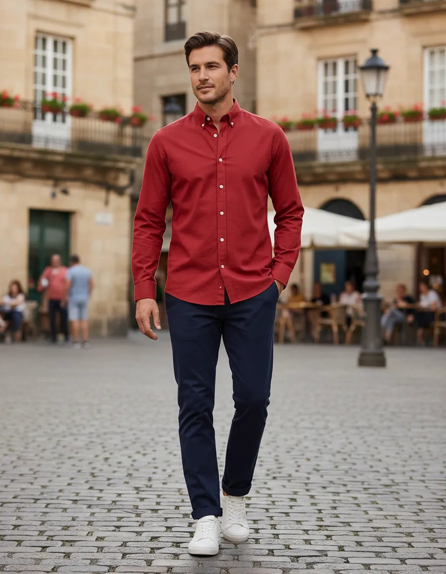 Camisa Monkey Manga Larga Lisa Rojo — Cherry Noir