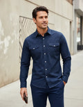 Camisa Moonkey Manga Larga Vaquera Azul Marino — Panther Grey