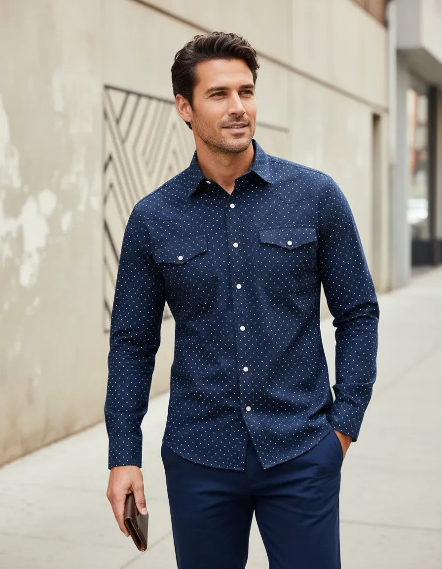 Camisa Moonkey Manga Larga Vaquera Azul Marino — Panther Grey