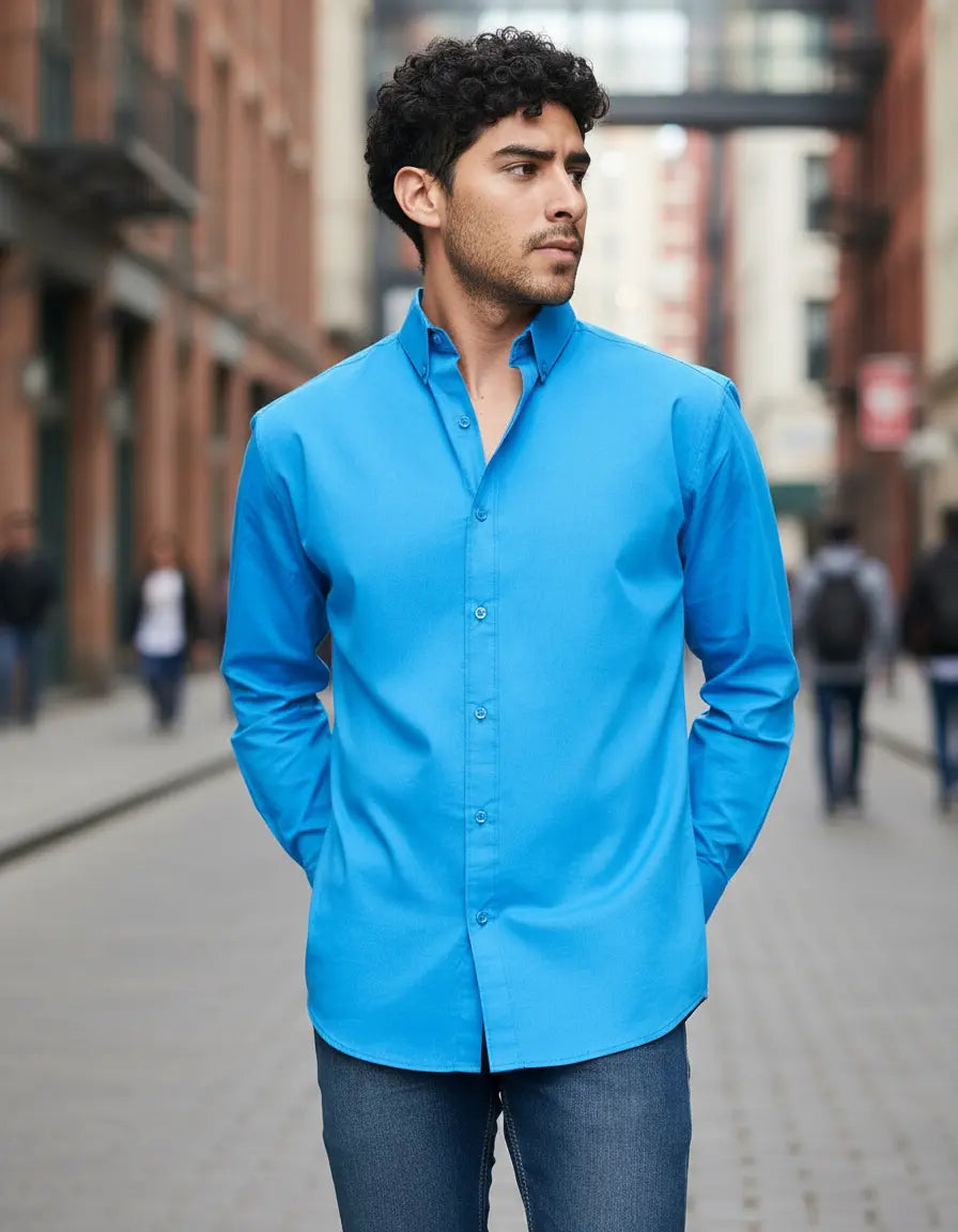 Camisa Moonkey Manga Larga Lisa Azul — Jet Stream