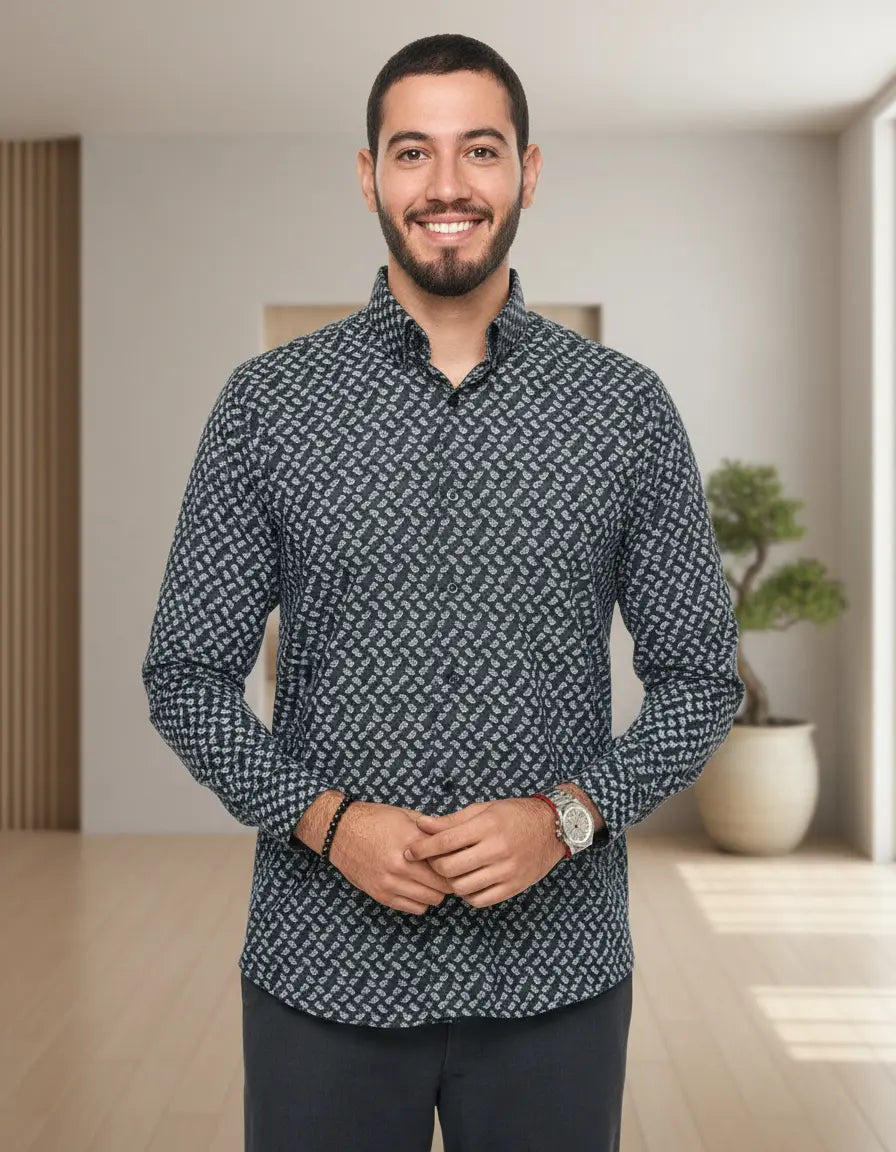 Camisa Moonkey Manga Larga Figuras Gris — Granite Sky