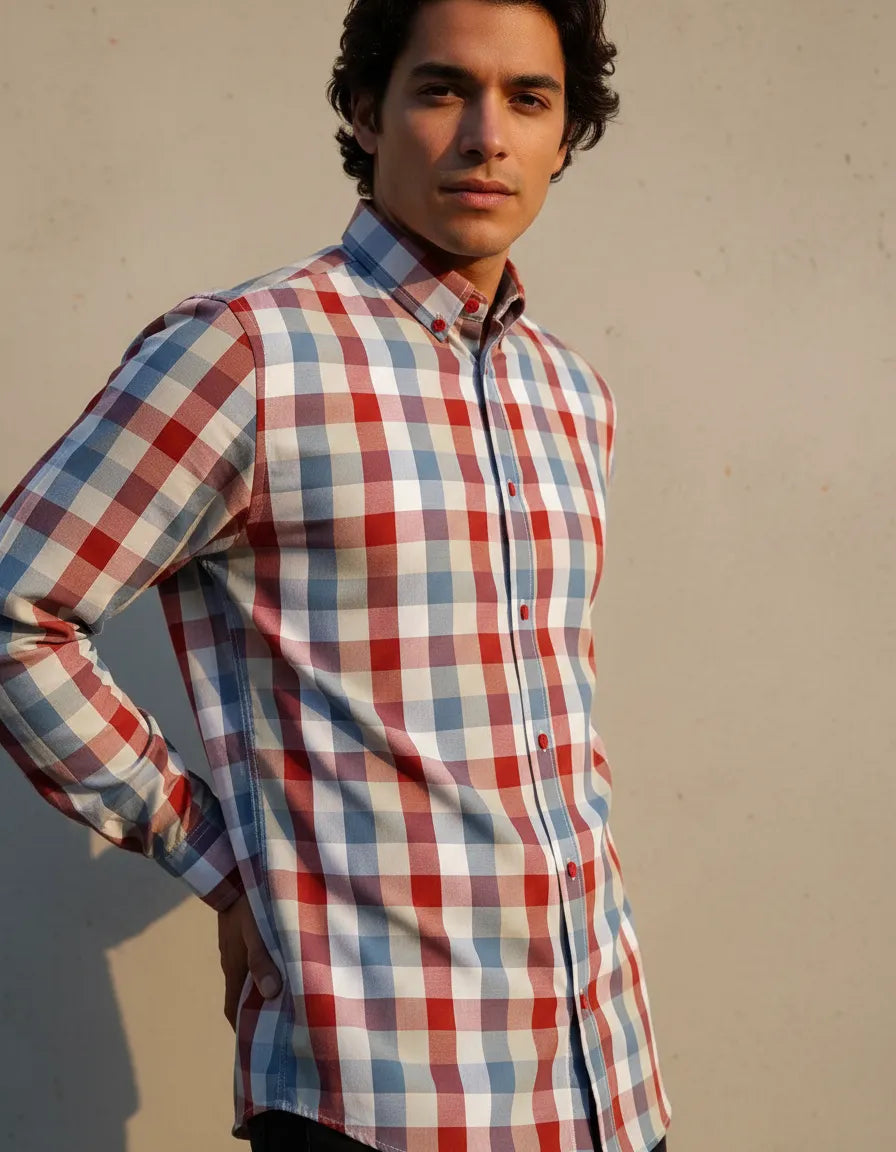 Camisa Moonkey Manga Larga Cuadros Multicolor — Toltec Stone