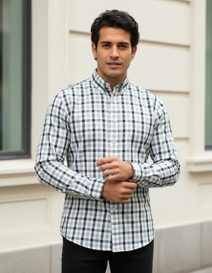 Camisa Moonkey Manga Larga Cuadros Verde — Moss Stone