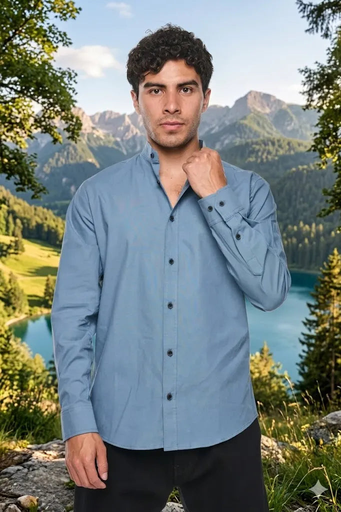 Camisa Moonkey Manga Larga Mao Lisa Celeste — Cobalt Harbor
