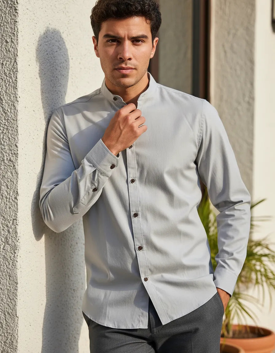 Camisa Monkey Manga Larga Lisa Gris — Nickel Dusk