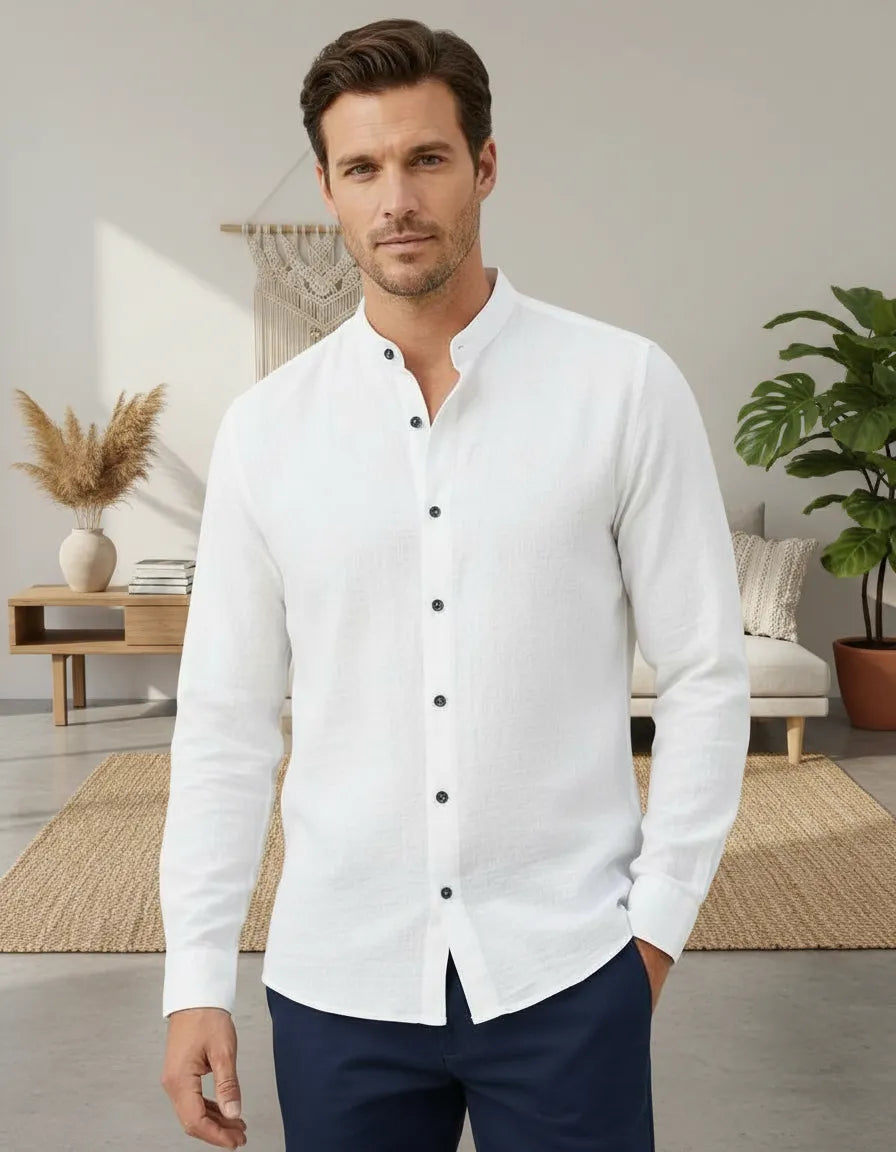 Camisa Monkey Manga Larga Lisa Beige — Mocha Rift