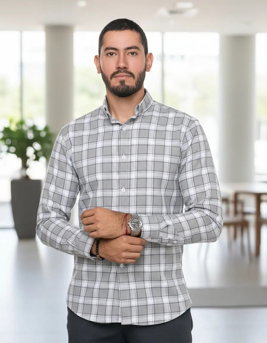 Camisa Moonkey Manga Larga Cuadros Gris — Slate Rain