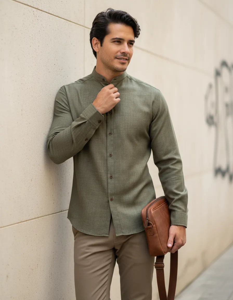 Camisa Monkey Manga Larga Lisa Verde — Fern Shadow