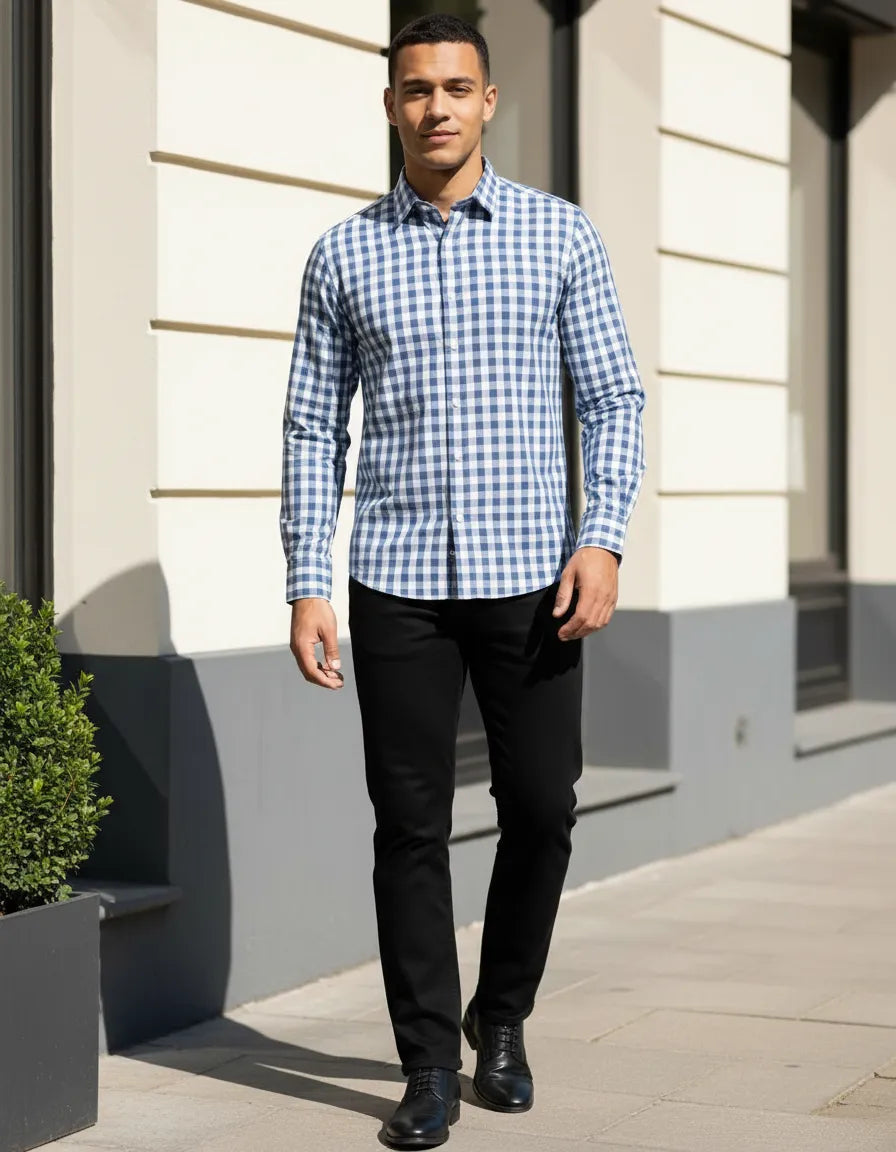 Camisa Moonkey Manga Larga Cuadros Azul — Tahoe Blue
