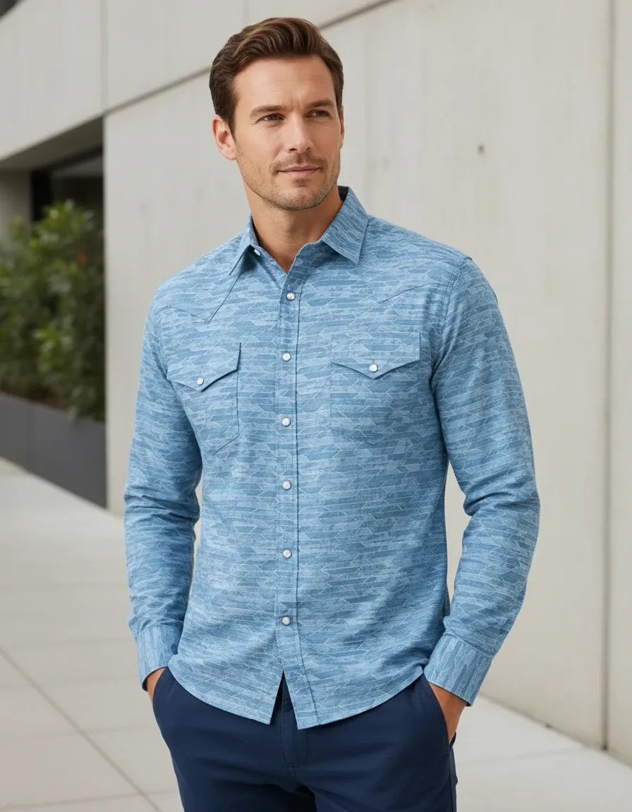Camisa Moonkey Manga Larga Vaquera Azul Claro — Pearl Coast