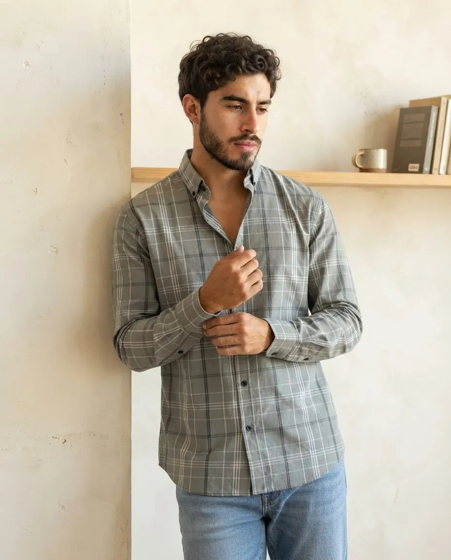 Camisa Moonkey Manga Larga Cuadros Gris — Milk Quartz