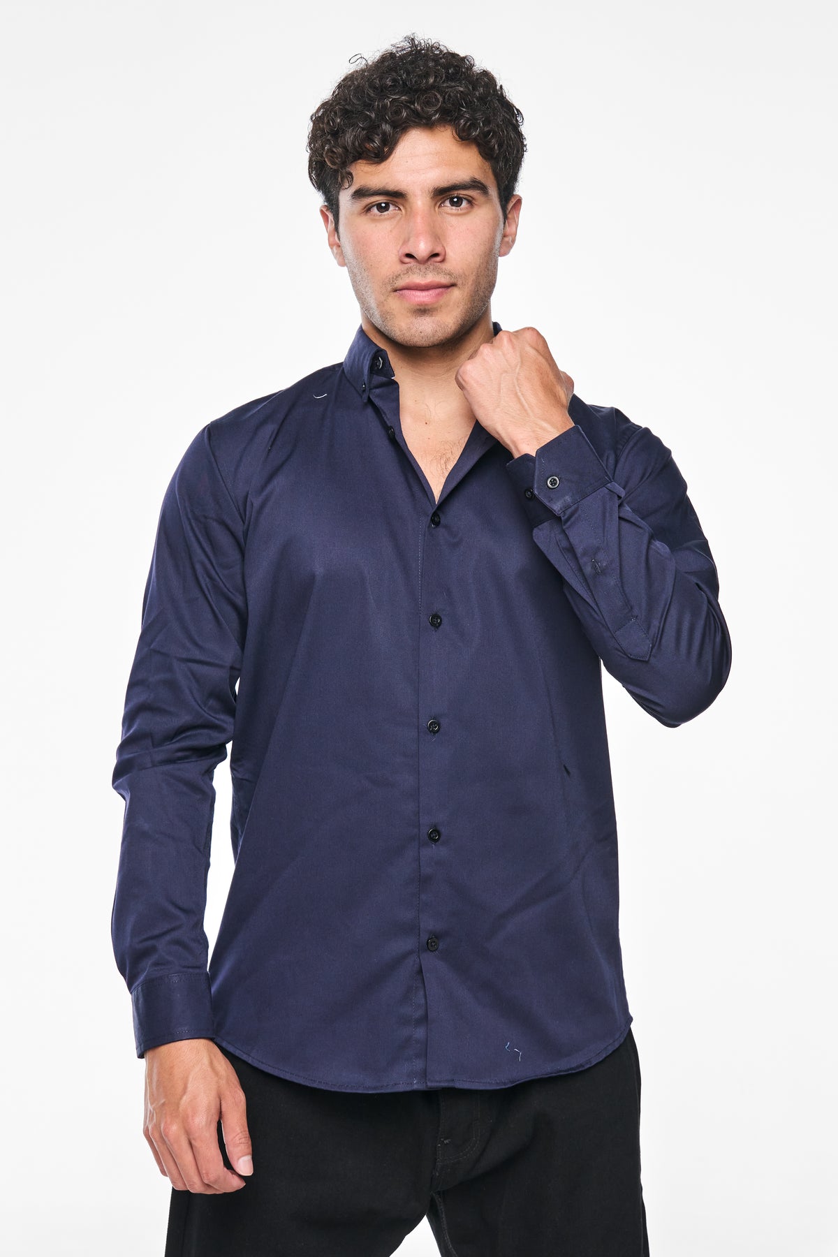 Camisa Moonkey Manga Larga Lisa Azul Marino — Nocturne Ink
