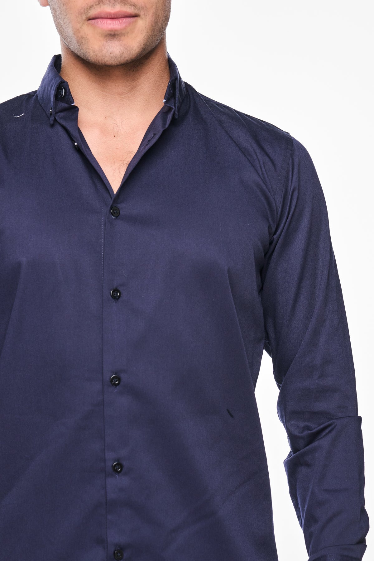 Camisa Moonkey Manga Larga Lisa Azul Marino — Nocturne Ink